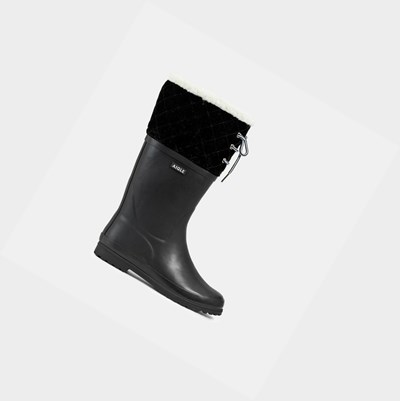 Black Women's Aigle The Fur-lined Boot Rain Boots | UIBA-97682