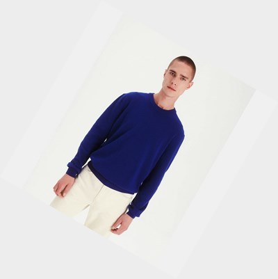 Blue Men's Aigle The Basic Crew-neck Sweatshirts | FTWP-82645