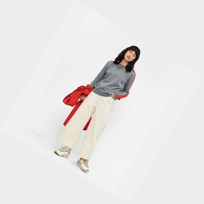 Grey / Red Women's Aigle Cotton Crew Neck Jumpers | ISVQ-58630