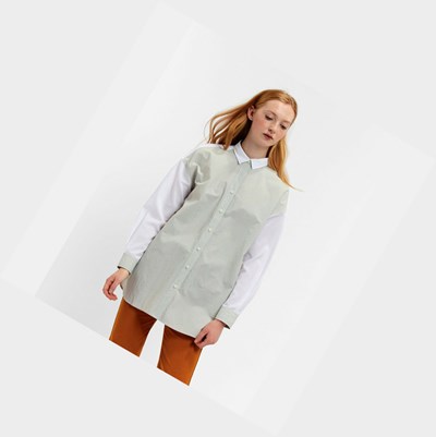 Grey / White Women's Aigle A Classic Collar Long Sleeves Hybrid Shirts | SMCL-64251