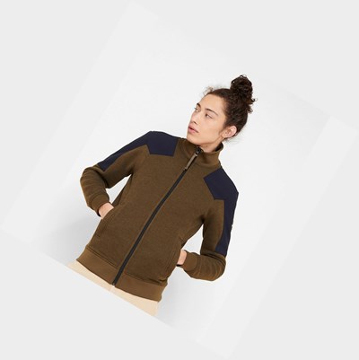 Khaki / Navy Men's Aigle Sheepskin Fleece Jackets | JDPS-37859