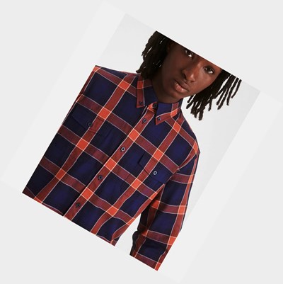 Navy / Red / Orange Men's Aigle The Double-pocket Check Shirts | UMRX-38417