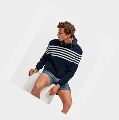 Navy / White Men's Aigle Made In France Sailor' Sweatshirts | TKHL-54183