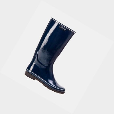 Navy Women's Aigle The Classic And Feminine Patent Rain Boots | FPBW-45813