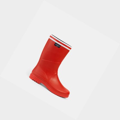 Red Women's Aigle The Boot With The Double White Stripe Rain Boots | IAXJ-31859