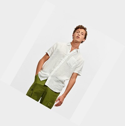 White Men's Aigle Lightweight Linen-sleeved Shirts | JUGA-17506