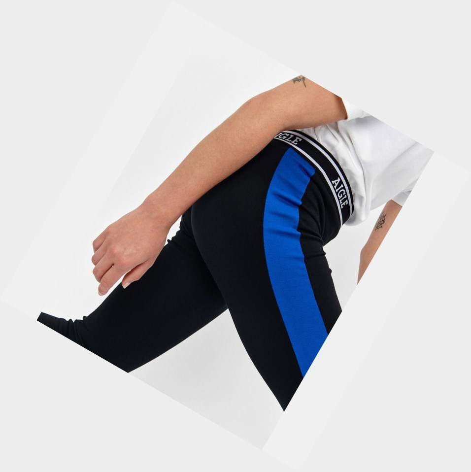 Black / Blue Women's Aigle Stretch Leggings Pants | ASHT-52890