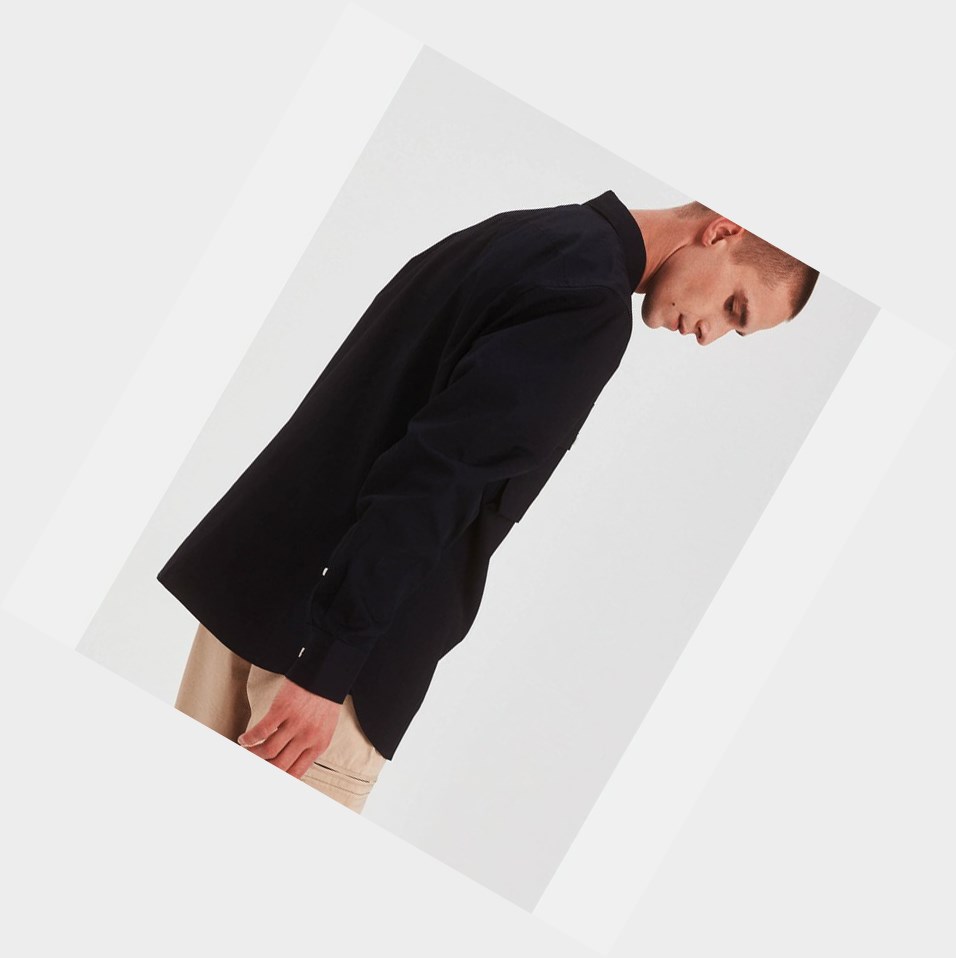 Black Men's Aigle Long-sleeved Cotton Shirts | NLJM-72436