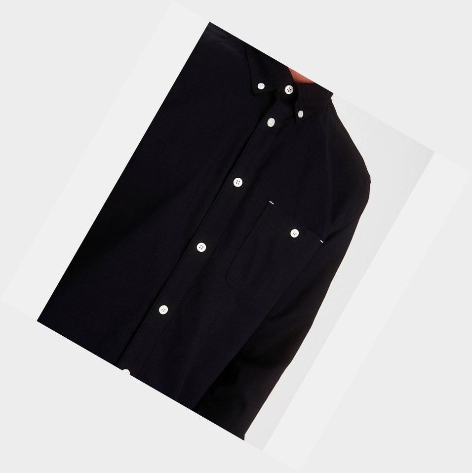 Black Men's Aigle Long-sleeved Tencel Shirts | OTFU-79413