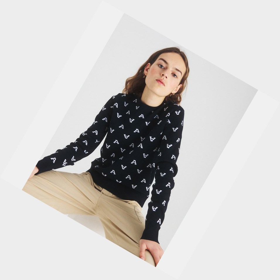 Black / White Women's Aigle Patterned Cotton Jumpers | YXSL-90832