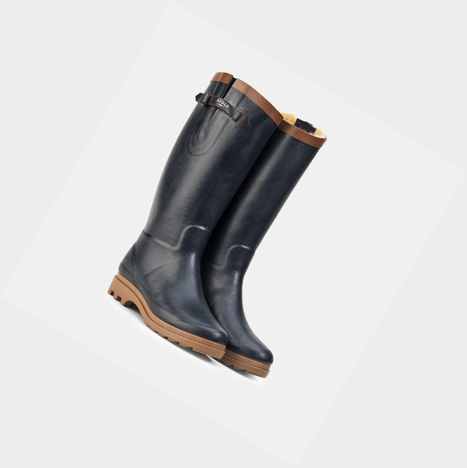 Black Women's Aigle Fur-lined Rubber Rain Boots | CXAU-04951