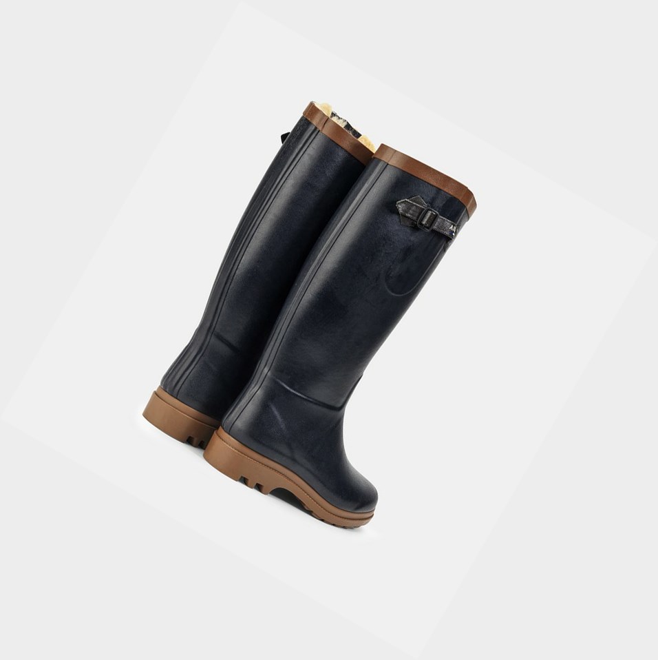 Black Women's Aigle Fur-lined Rubber Rain Boots | CXAU-04951