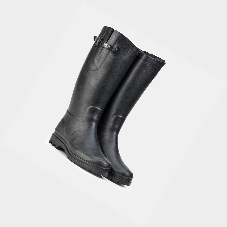 Black Women's Aigle Fur-lined Rubber Rain Boots | XEQH-30128