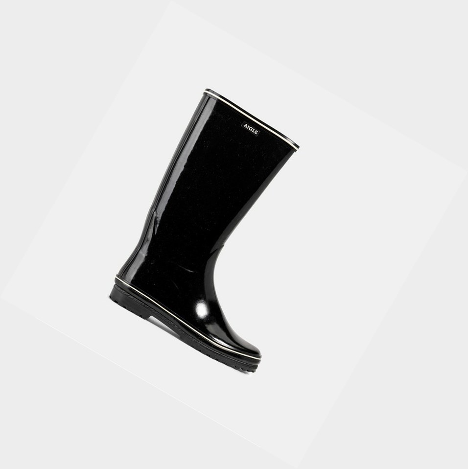 Black Women\'s Aigle The Classic And Feminine Patent Rain Boots | CMKU-25683