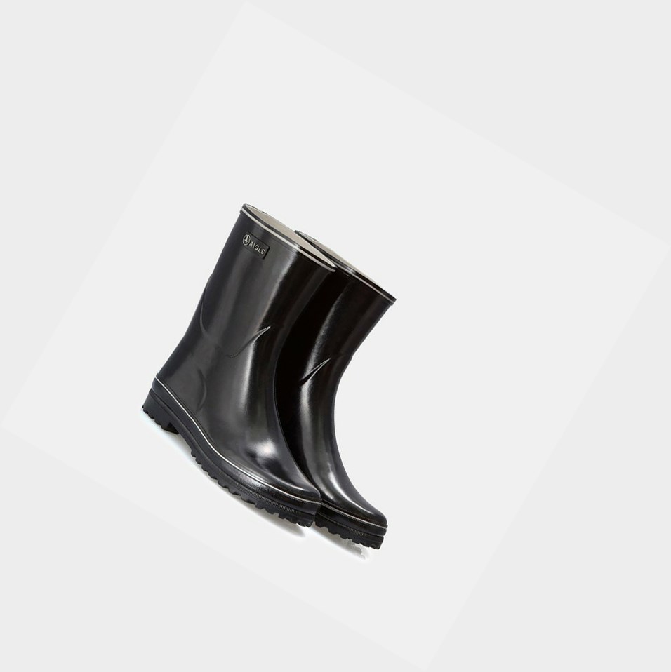 Black Women's Aigle The Classic And Feminine Patent Ankle Rain Boots | RAJI-52916