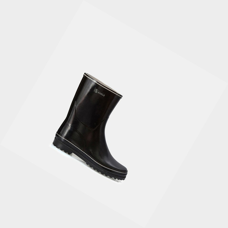 Black Women\'s Aigle The Classic And Feminine Patent Ankle Rain Boots | RAJI-52916