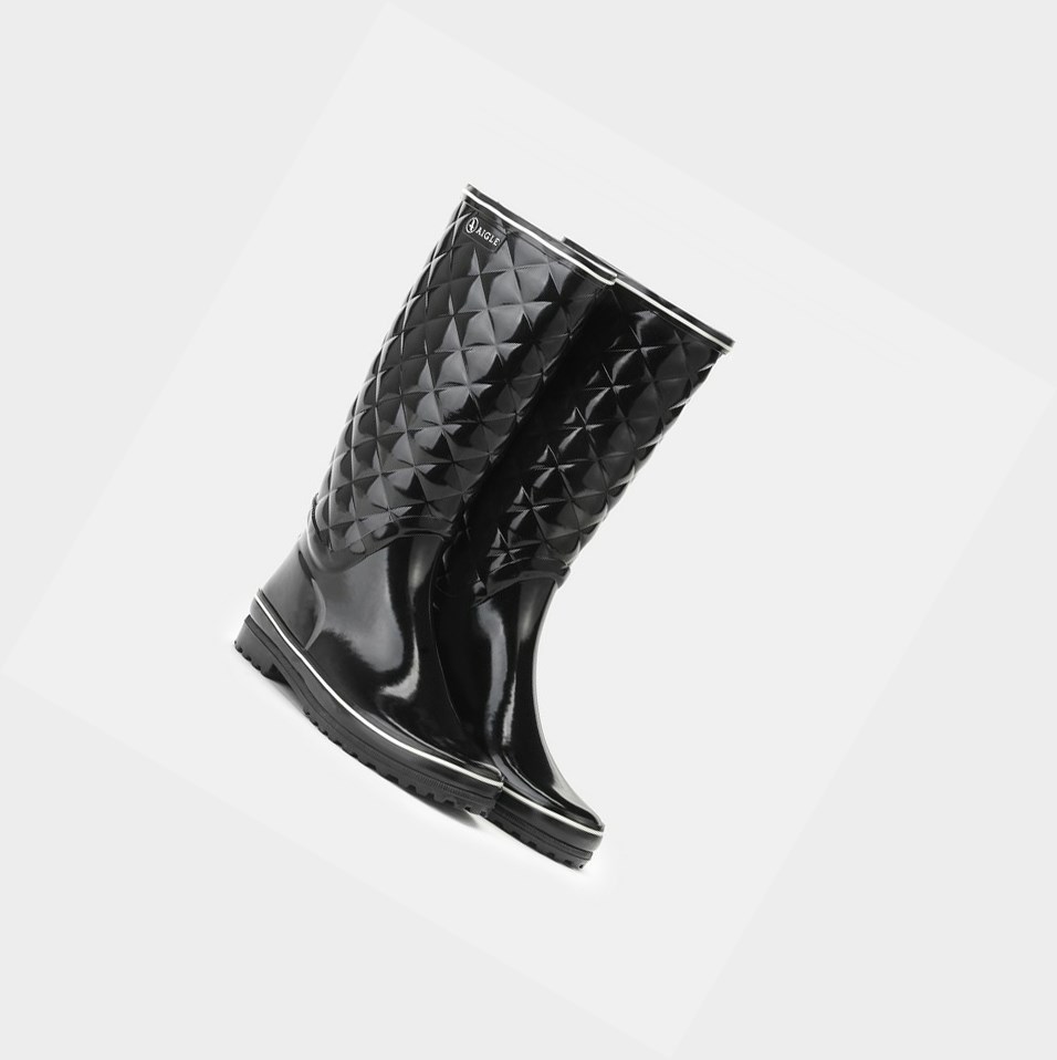 Black Women's Aigle The Classic And Feminine Quilted Rain Boots | UZVR-01984