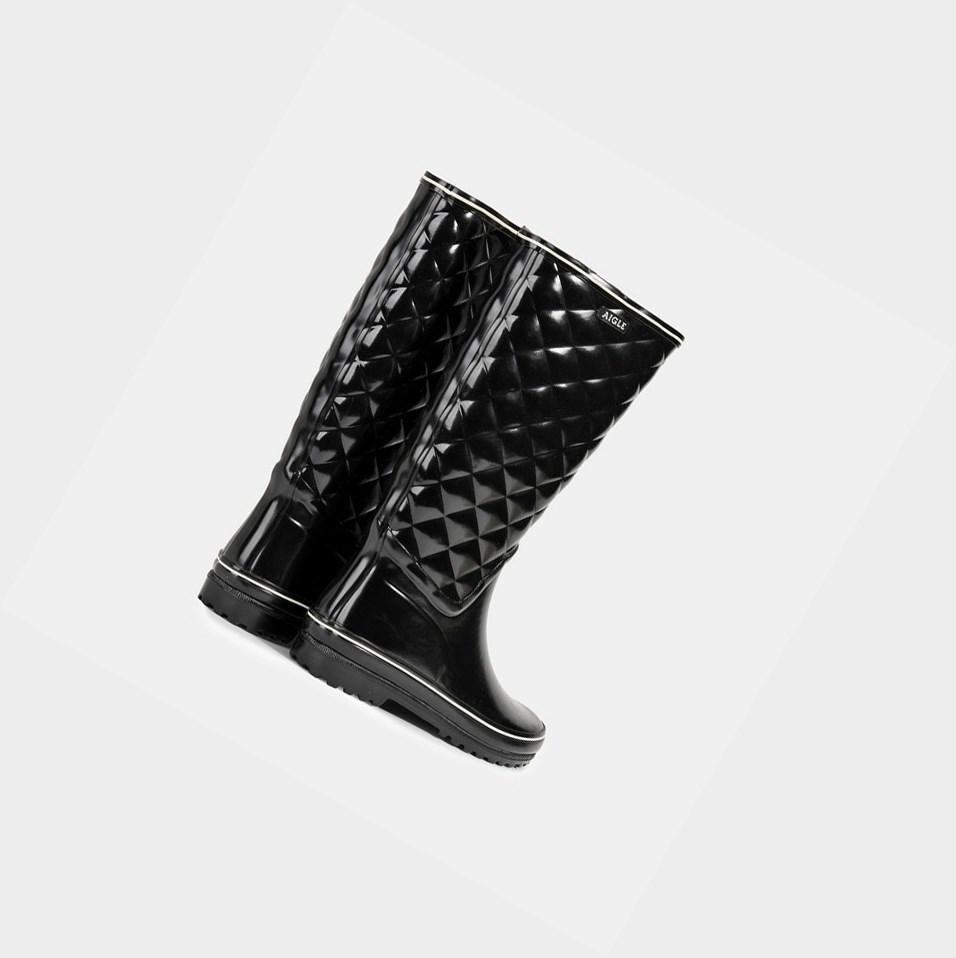 Black Women's Aigle The Classic And Feminine Quilted Rain Boots | UZVR-01984