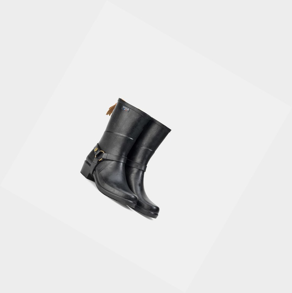 Black Women's Aigle The Equestrian-inspired Heeled Rain Boots | FGVK-46310