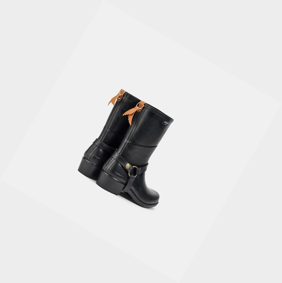 Black Women's Aigle The Equestrian-inspired Heeled Rain Boots | FGVK-46310