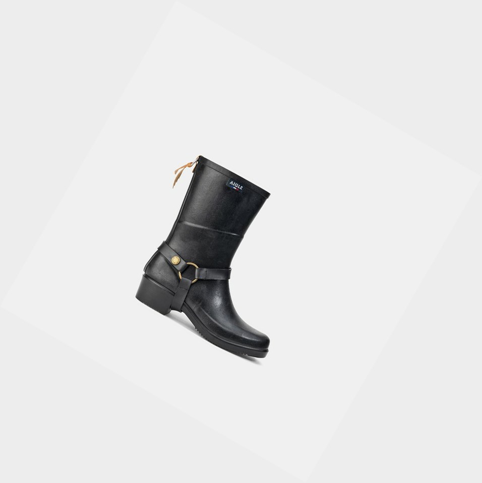 Black Women\'s Aigle The Equestrian-inspired Heeled Rain Boots | FGVK-46310