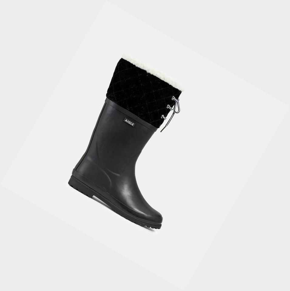 Black Women\'s Aigle The Fur-lined Boot Rain Boots | UIBA-97682