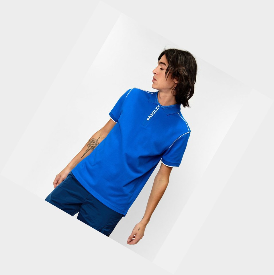 Blue Men's Aigle Basic Cotton Polo Shirts | OPKH-09628