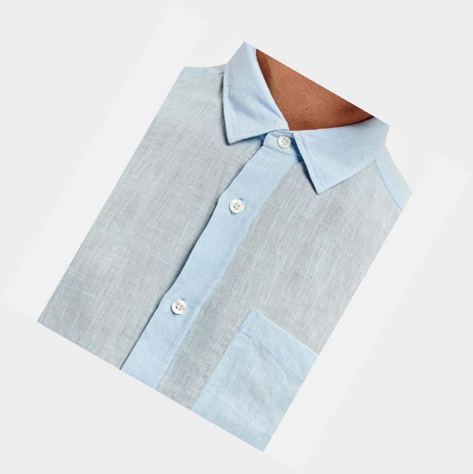 Blue Men's Aigle Lightweight Linen-sleeved Shirts | NKYZ-74063