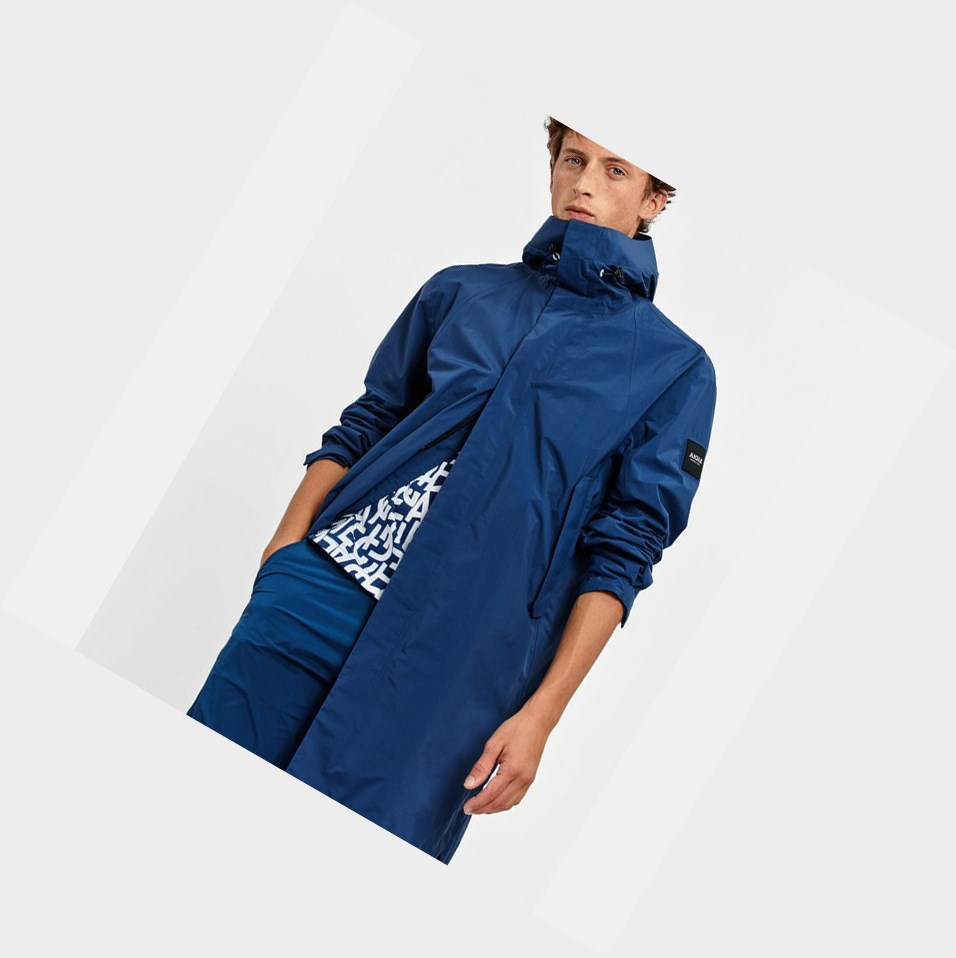 Blue Men's Aigle Long Waterproof And Windproof Coats & Jackets | ZTNR-59872