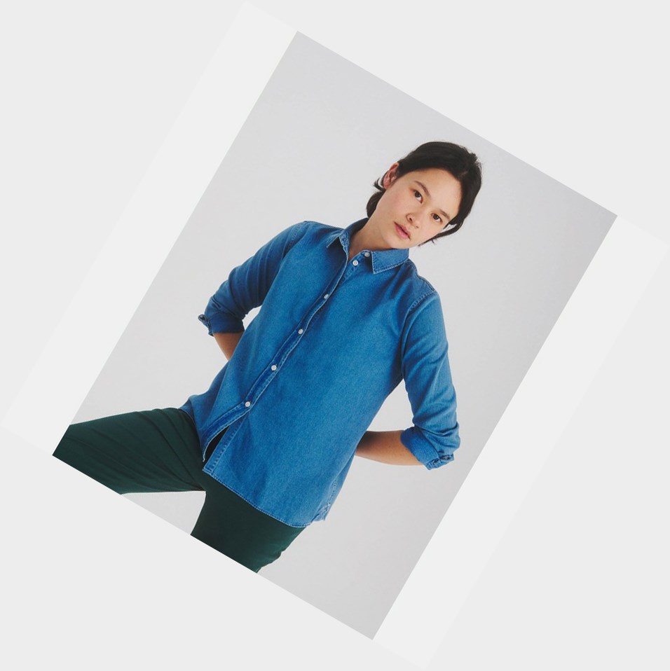 Blue Women's Aigle The Essential ,Eco-designed Denim Shirts | QBAY-02713