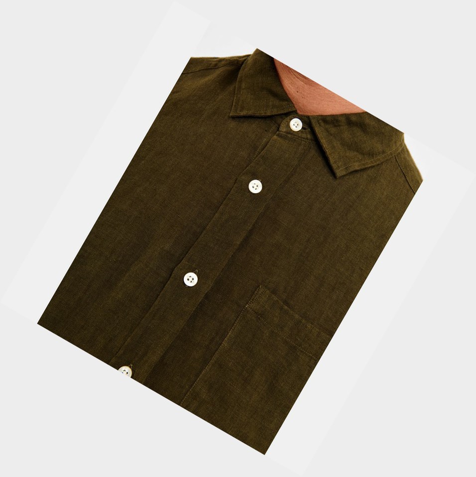 Brown Men's Aigle Lightweight Linen Shirts | XNZG-82460