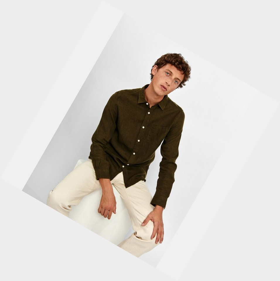 Brown Men's Aigle Lightweight Linen Shirts | XNZG-82460