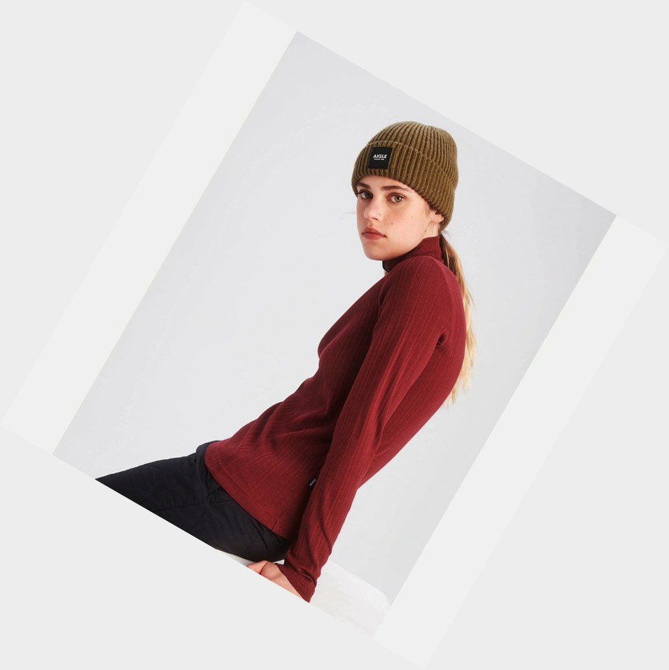 Burgundy Women's Aigle The Essential Long-sleeved T Shirts | HPJA-70642