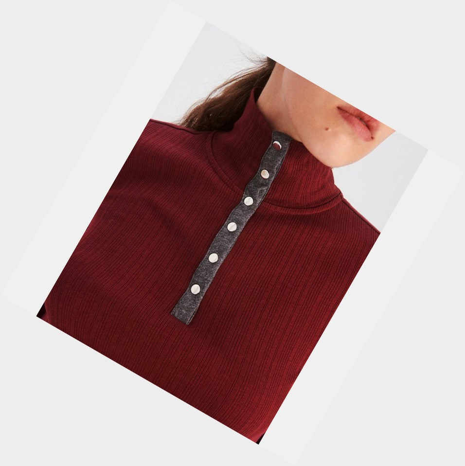 Burgundy Women's Aigle The Essential Long-sleeved T Shirts | HPJA-70642