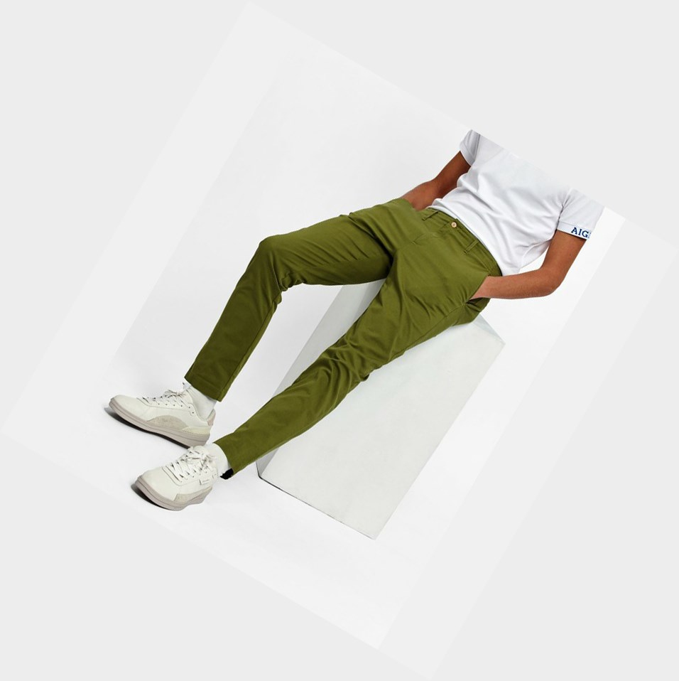 Green Men's Aigle Cotton Chino Pants | BUMS-90265