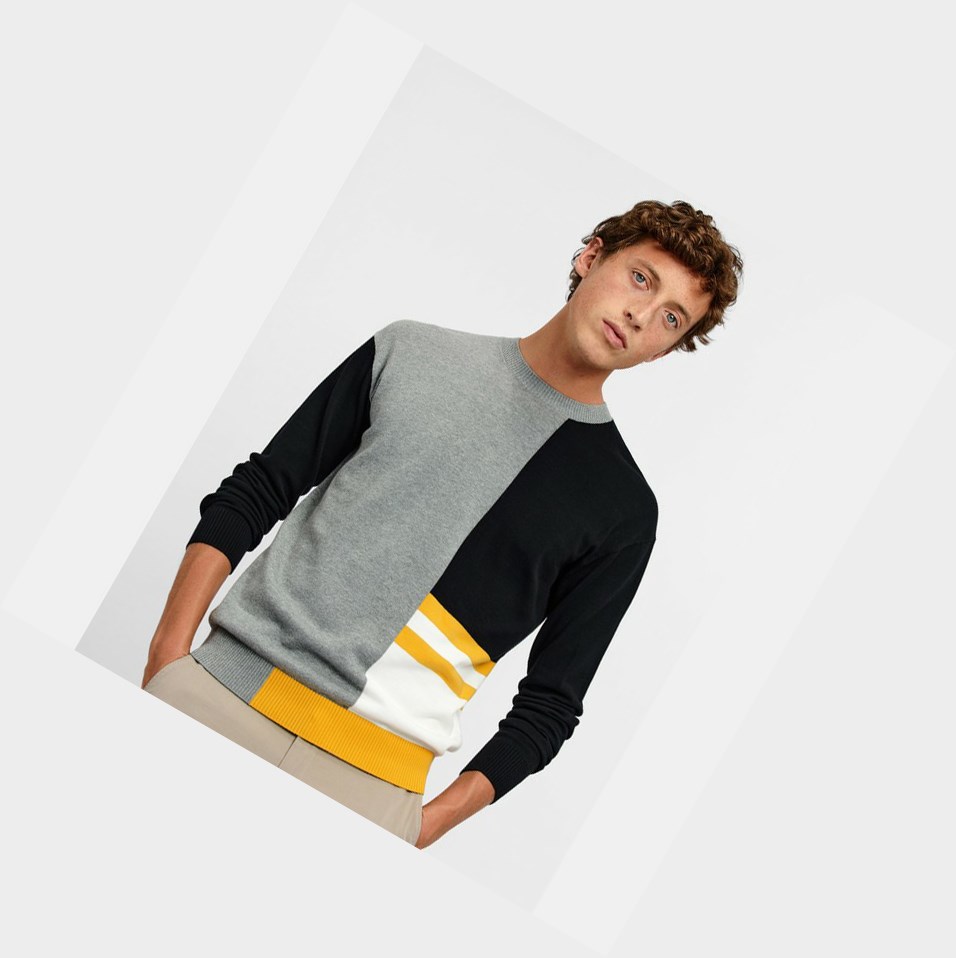 Grey / Black Men's Aigle Cotton Crew-neck Sweatshirts | DECM-63598