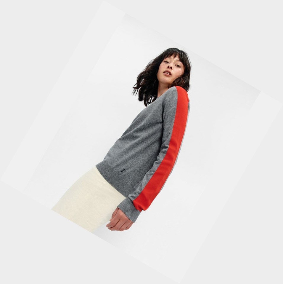 Grey / Red Women's Aigle Cotton Crew Neck Jumpers | ISVQ-58630