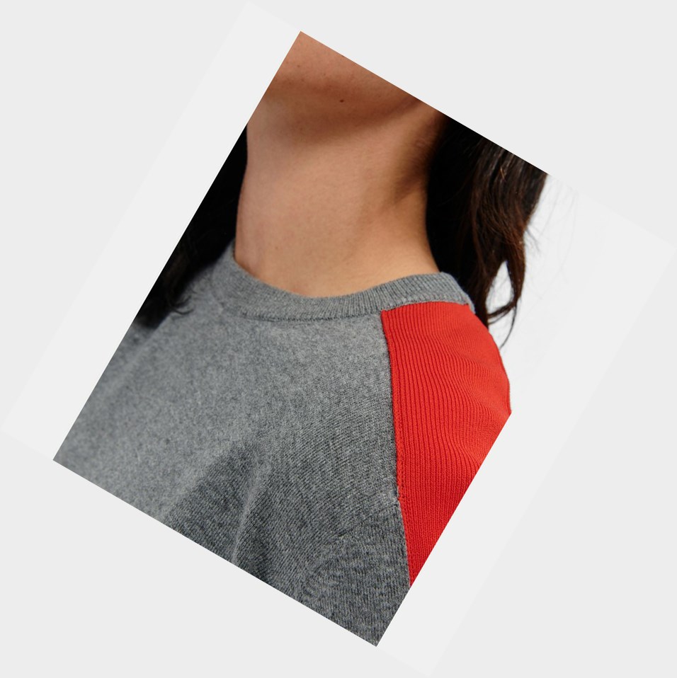 Grey / Red Women's Aigle Cotton Crew Neck Jumpers | ISVQ-58630