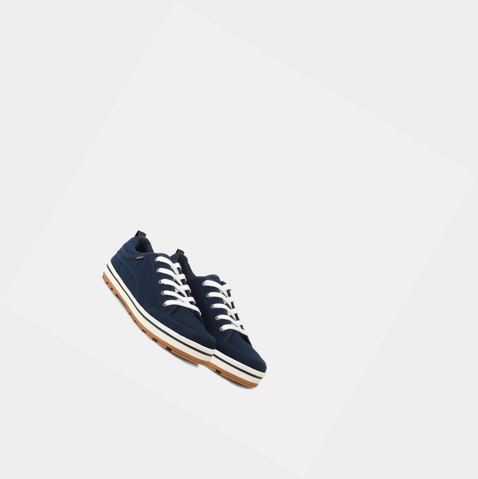 Navy Men's Aigle Lightweight Canvas Trainers Sneakers | MEVD-62391