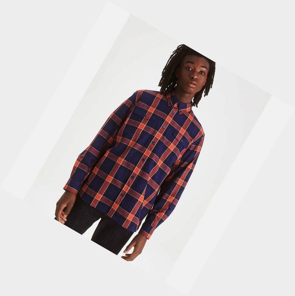 Navy / Red / Orange Men's Aigle The Double-pocket Check Shirts | UMRX-38417