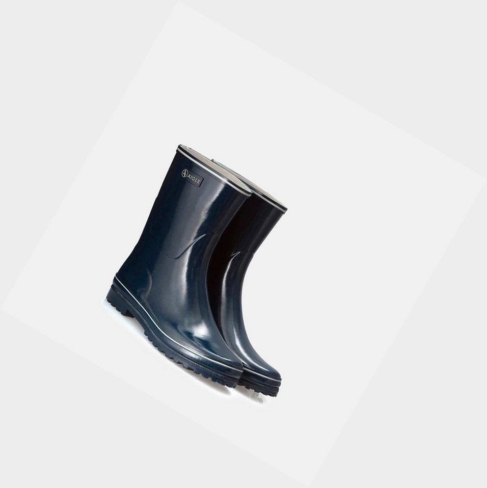 Navy Women's Aigle The Classic And Feminine Patent Ankle Rain Boots | YIFD-76401