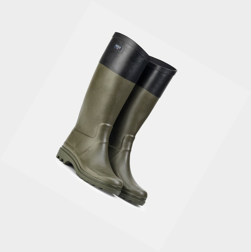 Olive Women's Aigle Grip-sole Rain Boots | ZAQM-80741