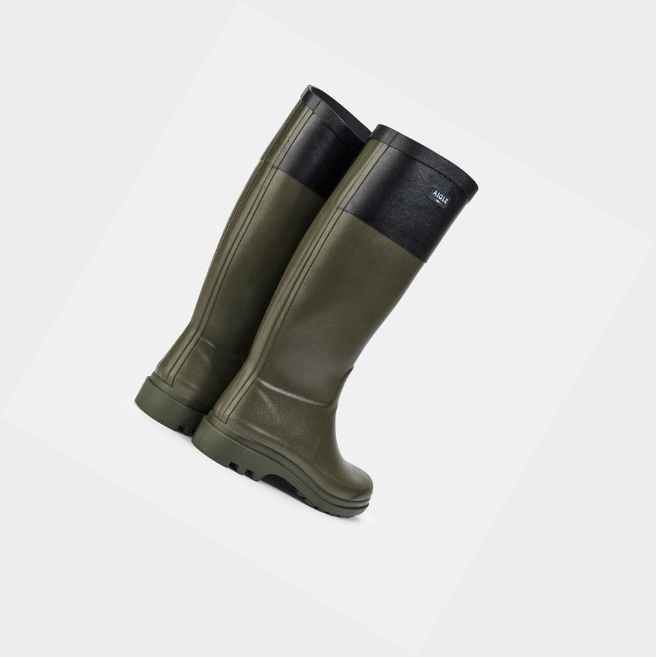 Olive Women's Aigle Grip-sole Rain Boots | ZAQM-80741