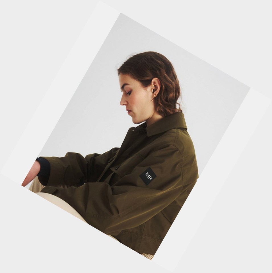 Olive Women's Aigle Military Inspired Short Coats & Jackets | ASHJ-98412