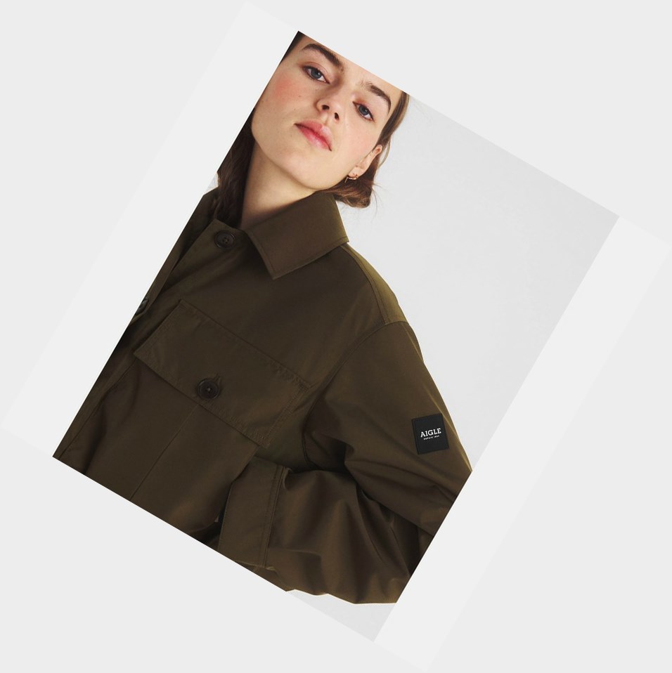 Olive Women's Aigle Military Inspired Short Coats & Jackets | ASHJ-98412