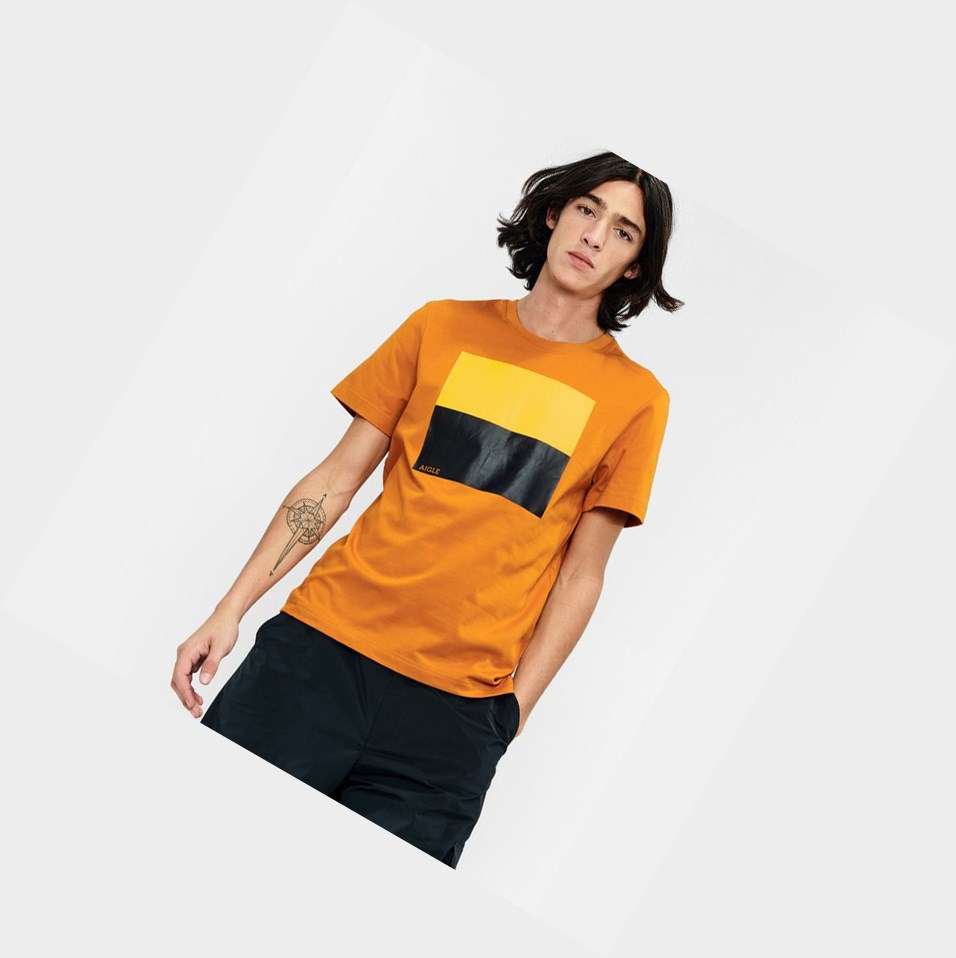 Orange Men's Aigle Technical Crew-neck T Shirts | QOKD-51206