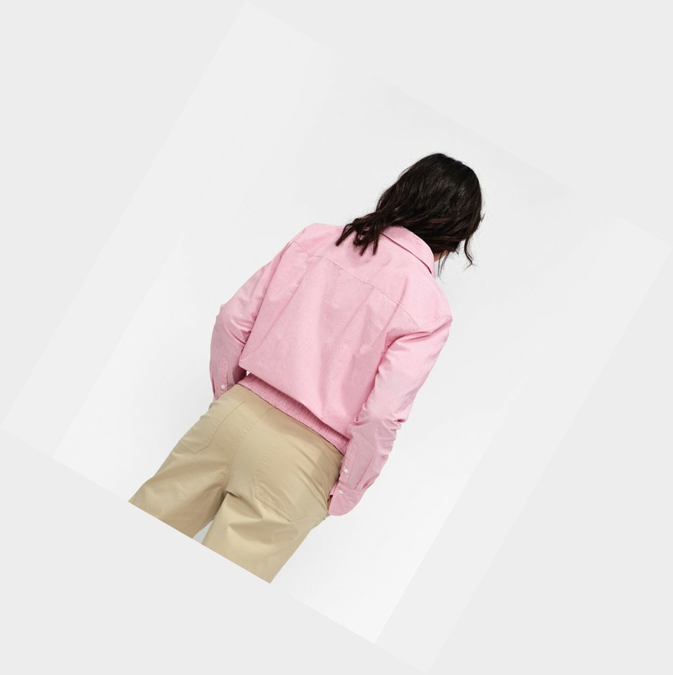 Pink Women's Aigle A Classic Collar Long Sleeves Seersucker Shirts | EIGB-06375