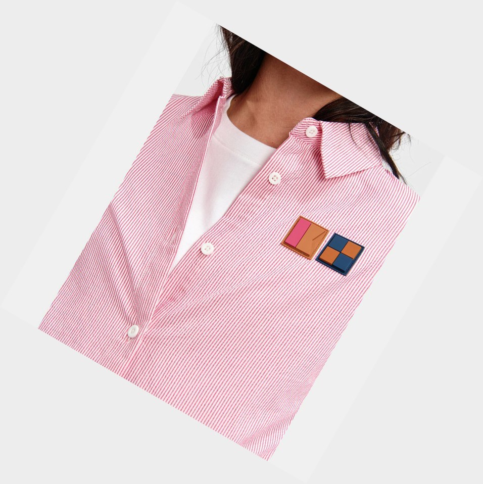 Pink Women's Aigle A Classic Collar Long Sleeves Seersucker Shirts | EIGB-06375