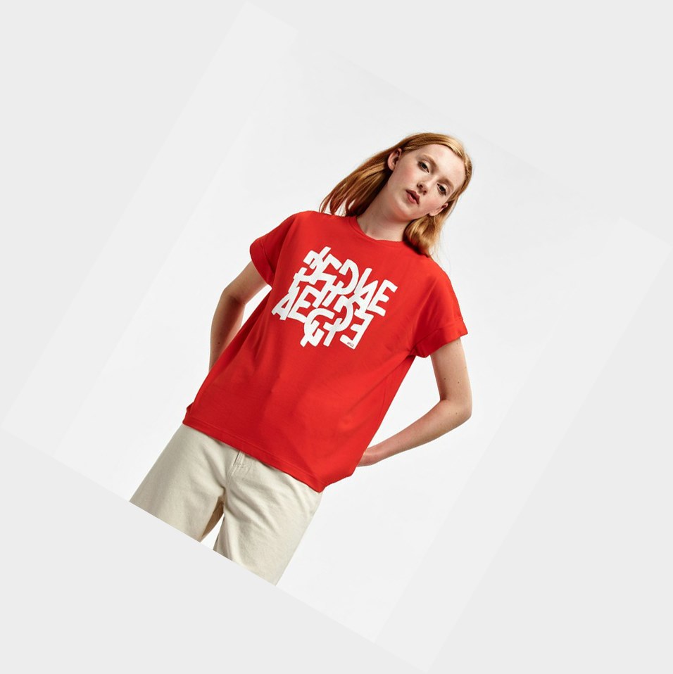 Red / White Women's Aigle Organic Coton Crew-neck T Shirts | SHEV-59637