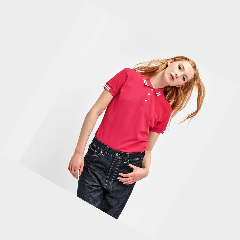 Red Women's Aigle Technical Short-sleeved Polo Shirts | EYUF-89413